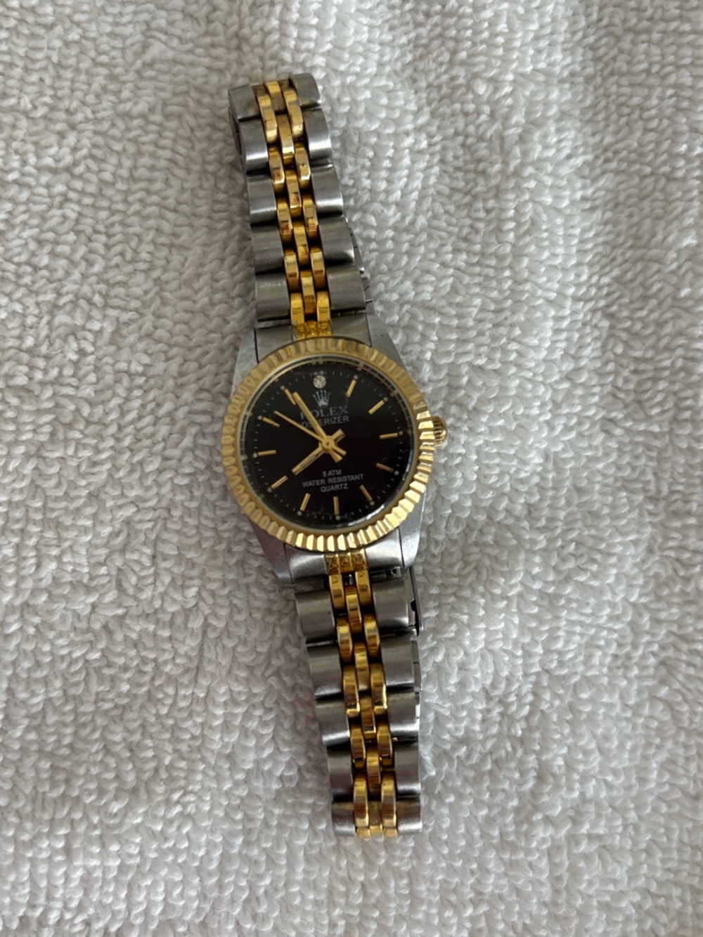 Faux Rolex Two-Tone Black Dial Women's Watch